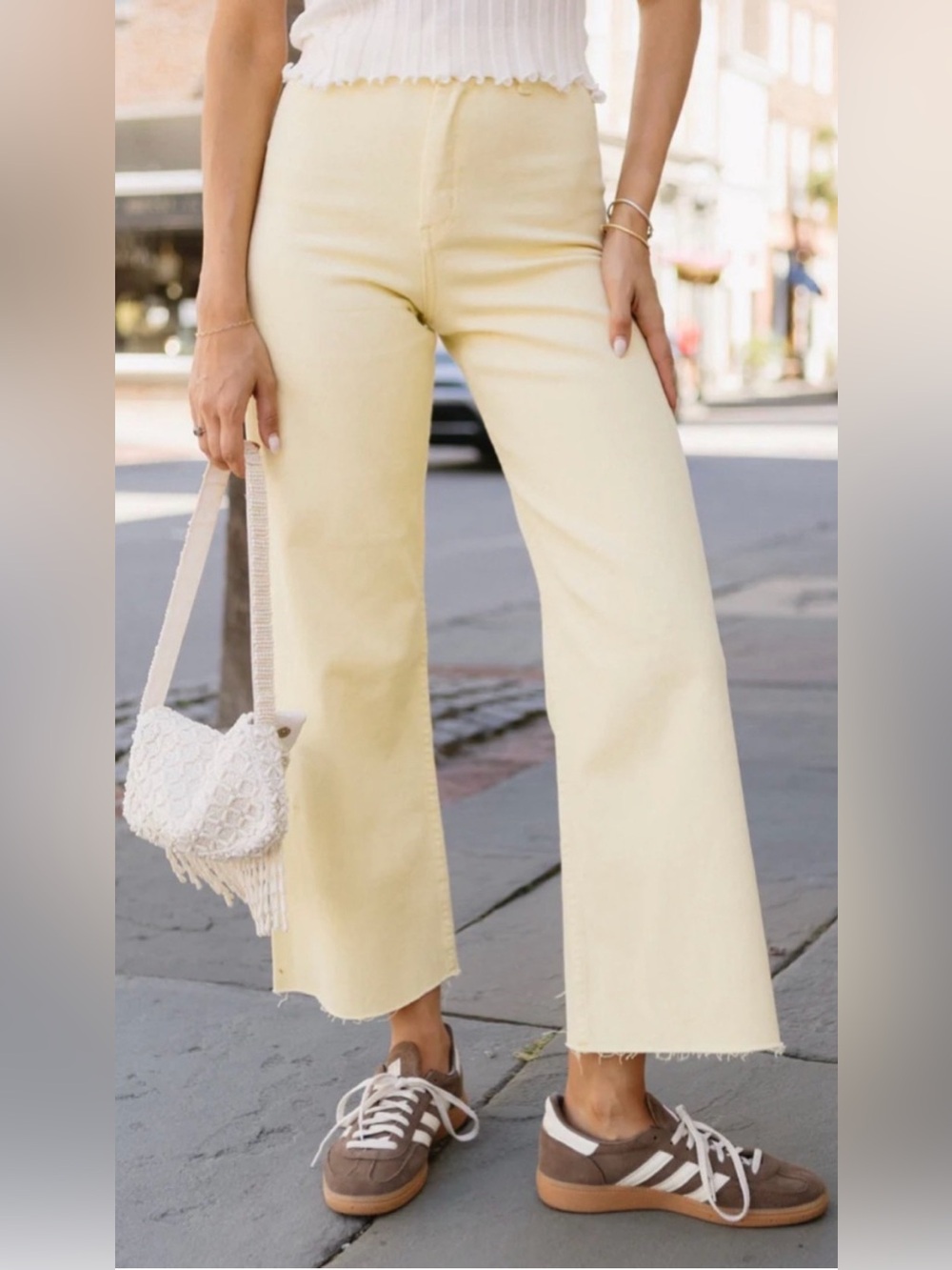 MIOU MUSE High-Rise Wide Leg Jeans in Pale Yellow